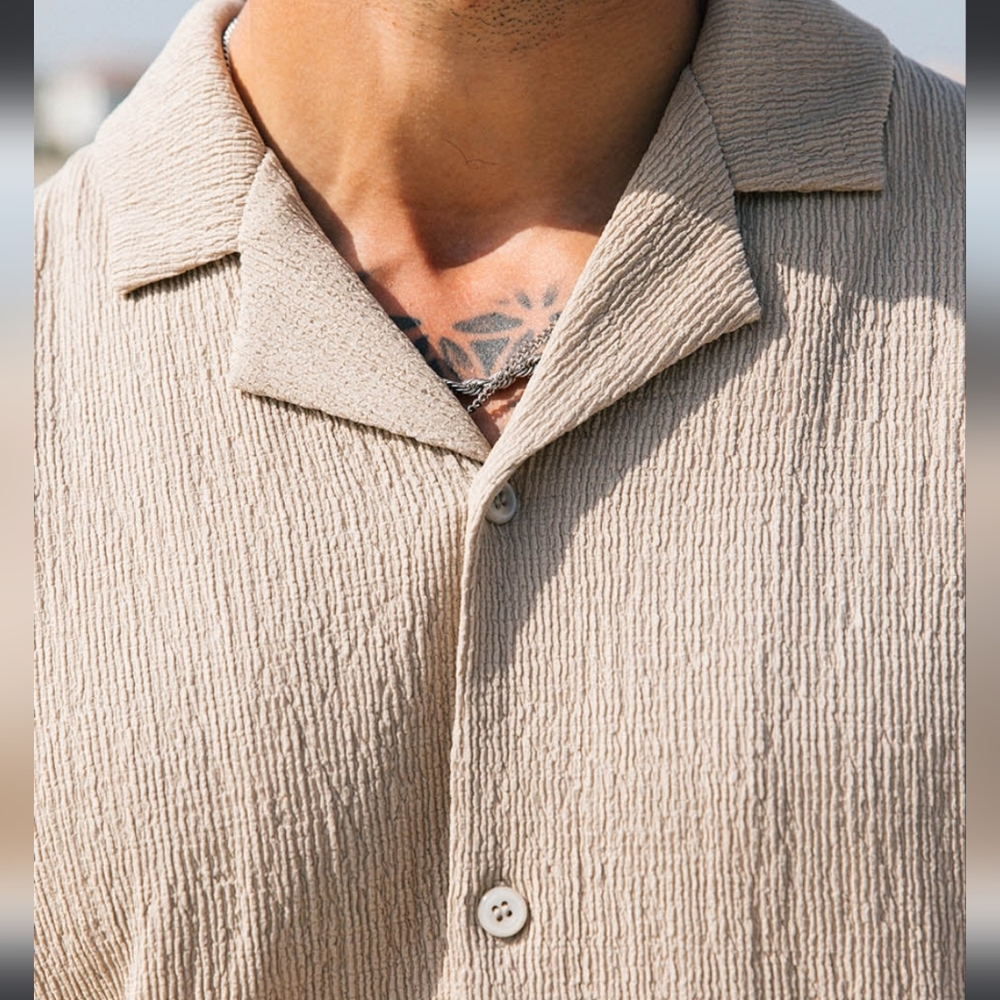 NWT Mauvais Men's Short Sleeve Shirt Linen Look Medium Beige